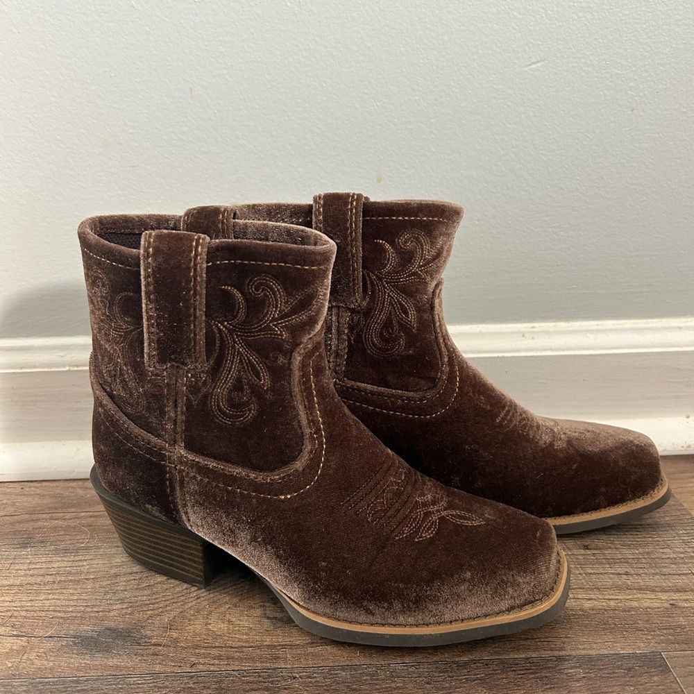 Brown Velvet Ankle Boots
